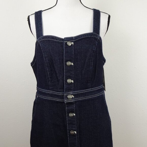 Lee Jeans Women's Overall Dress Blue Size L Denim Jumper Midi Preppy Schoolgirl - Picture 2 of 12